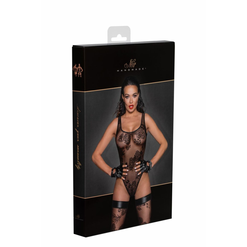 (SALE) Боди Noir Handmade F242 Tulle body with patterned flock embroidery - S