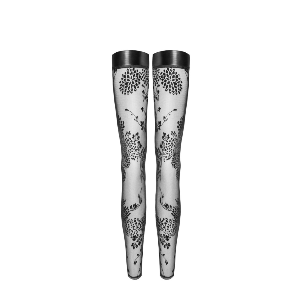 (SALE) Чулки Noir Handmade F243 Tulle stockings with patterned flock embroidery - M