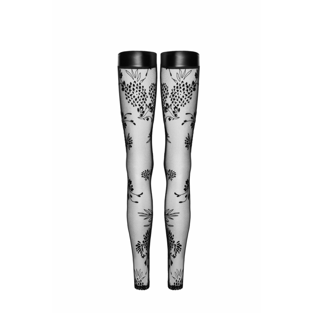 (SALE) Чулки Noir Handmade F243 Tulle stockings with patterned flock embroidery - M