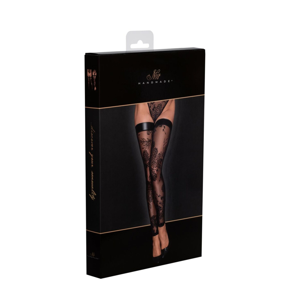 (SALE) Чулки Noir Handmade F243 Tulle stockings with patterned flock embroidery - M