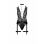 Боди Noir Handmade F297 Libido Deep-V bodysuit with collar, pearl chain and garter - XL