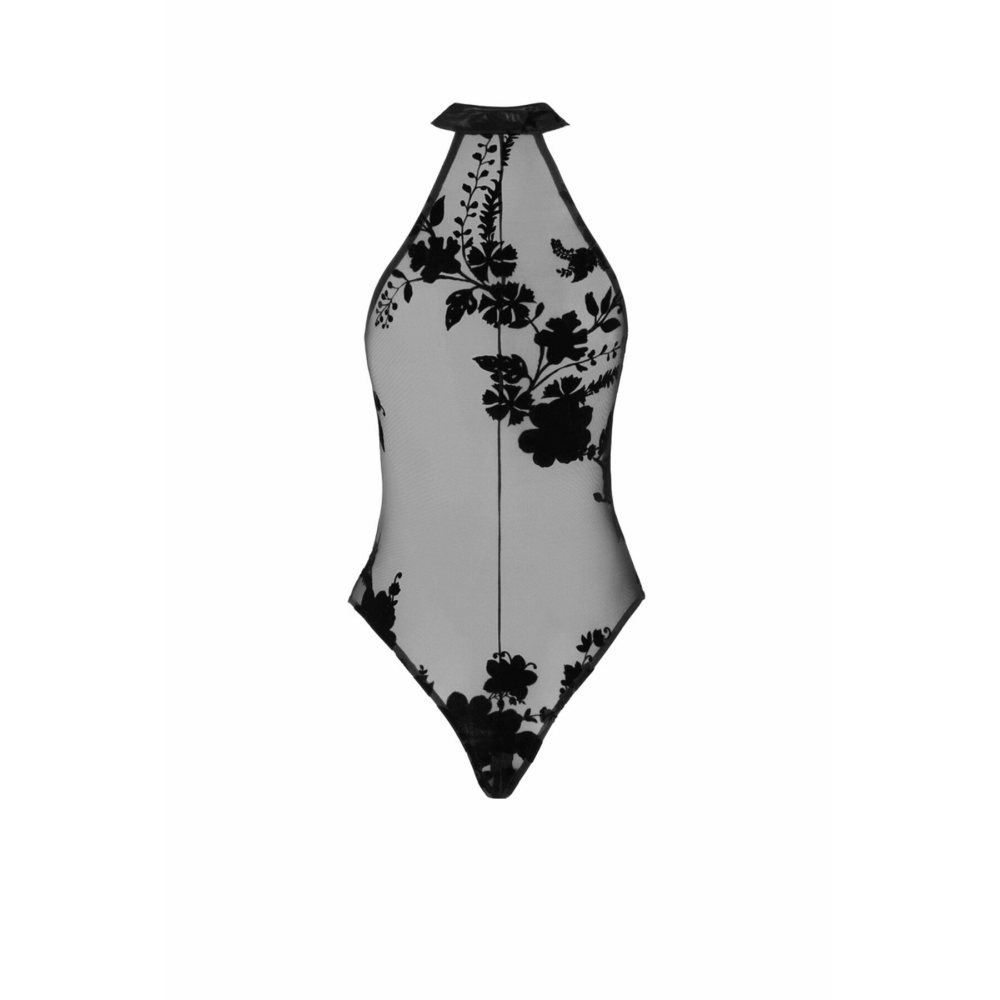 Боди Noir Handmade F314 Ego flocked mesh halter bodysuit - XXL