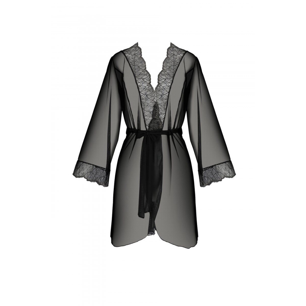 Пеньюар Passion AMBERLY PEIGNOIR black, L/XL, пояс в комплекте