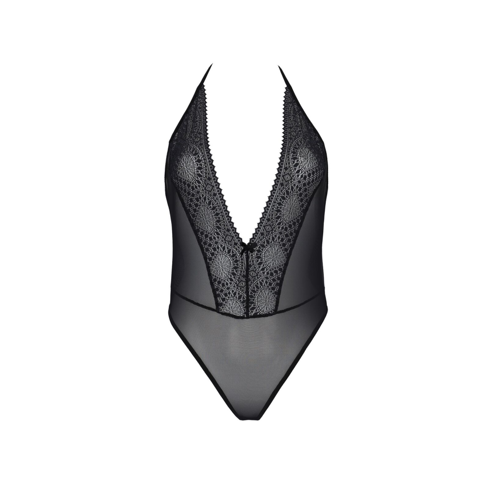 Боди Passion DROSERA BODY black, S/M, высокие вырезы, верх на завязках