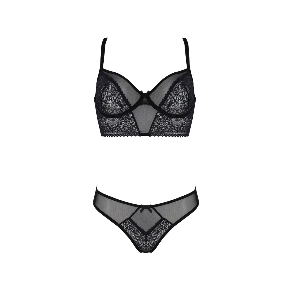 Комплект Passion DROSERA SET black, L/XL, сетка+кружево, бюстье и трусики танга