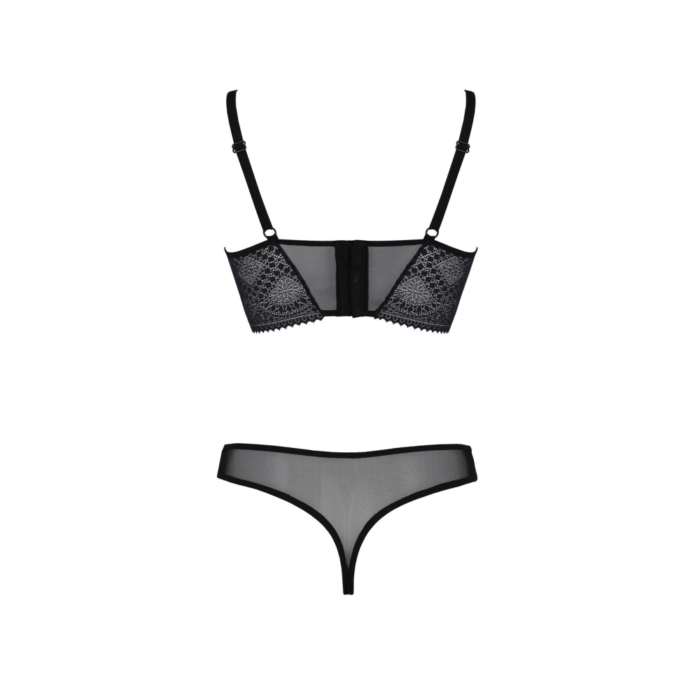 Комплект Passion DROSERA SET black, L/XL, сетка+кружево, бюстье и трусики танга