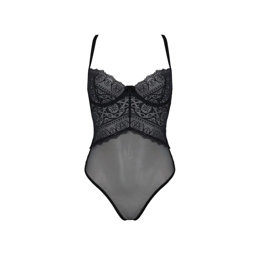 Боди Passion KERRIA BODY black, L/XL, с высокими вырезами и верхом балконет