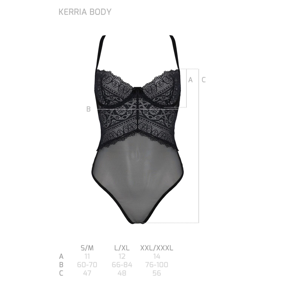 Боди Passion KERRIA BODY black, L/XL, с высокими вырезами и верхом балконет