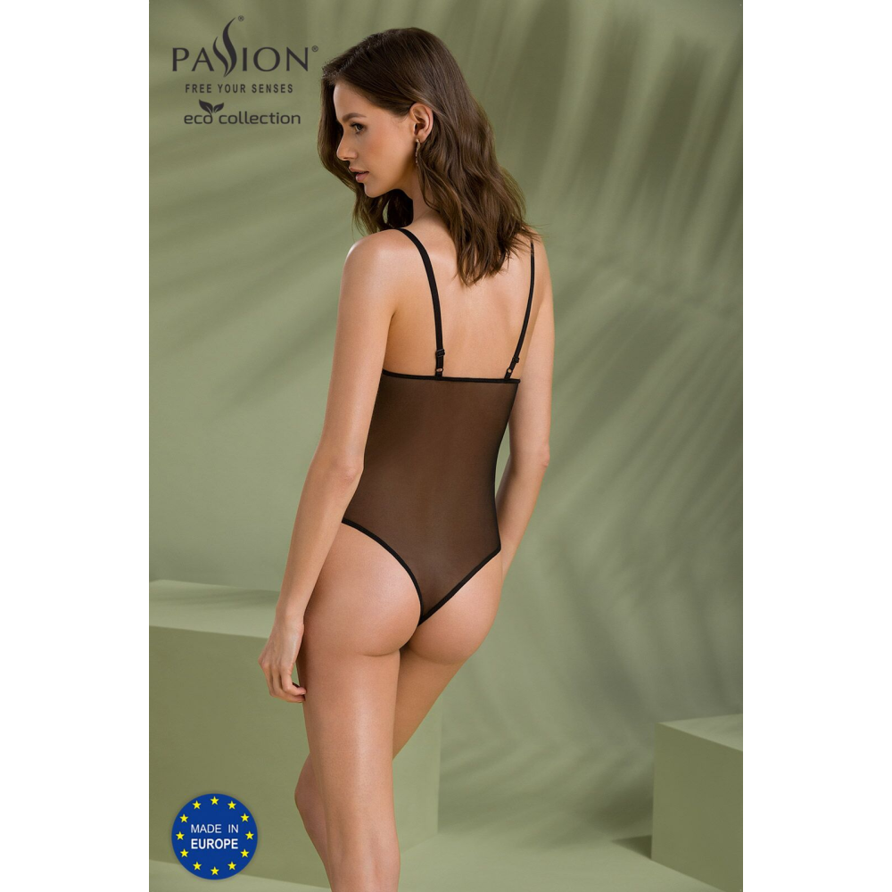 Боди Passion KERRIA BODY black, S/M, с высокими вырезами и верхом балконет