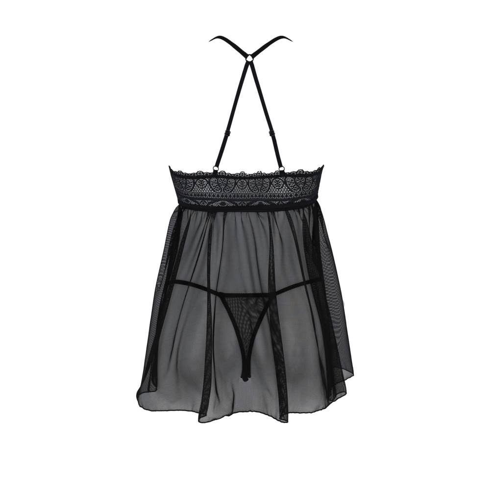 Пеньюар Passion KERRIA CHEMISE black, L/XL, кружевной верх, трусики в комплекте