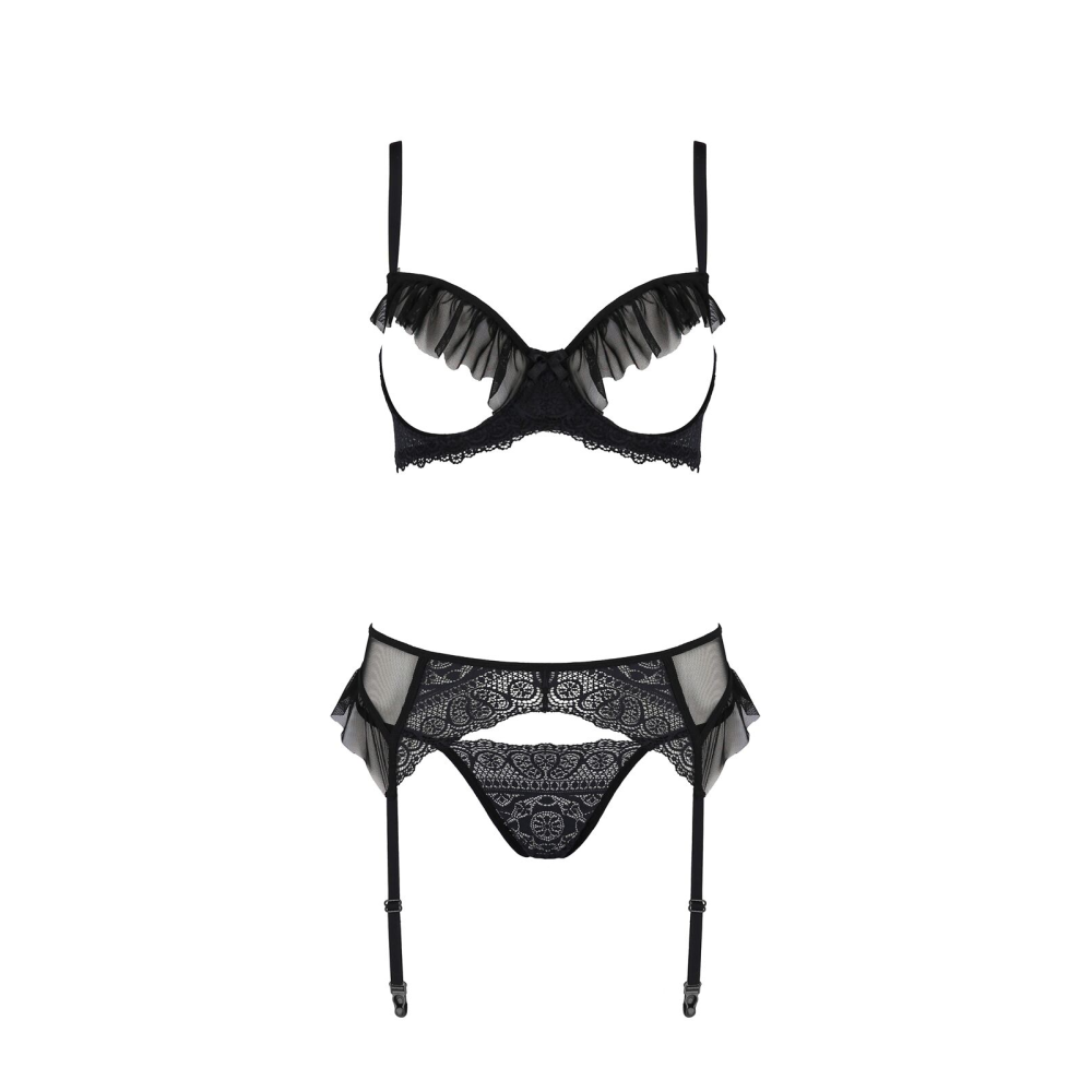 Комплект Passion KERRIA SET WITH OPEN BRA black L/XL - ECO Passion