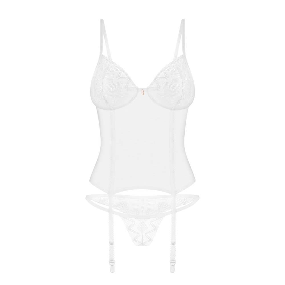 Корсет Obsessive Alissium corset & thong, M/L, гибкие косточки, открытая спина, стринги в комплекте