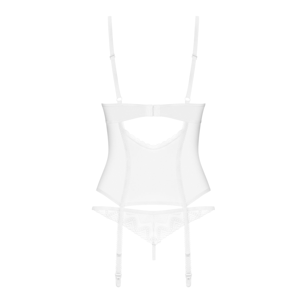 Корсет Obsessive Alissium corset & thong, M/L, гибкие косточки, открытая спина, стринги в комплекте