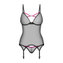 Корсет Obsessive Novenes corset & thong, XS/S, прозрачный, открытая спина, стринги в комплекте