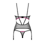 Корсет Obsessive Novenes corset & thong, XS/S, прозрачный, открытая спина, стринги в комплекте