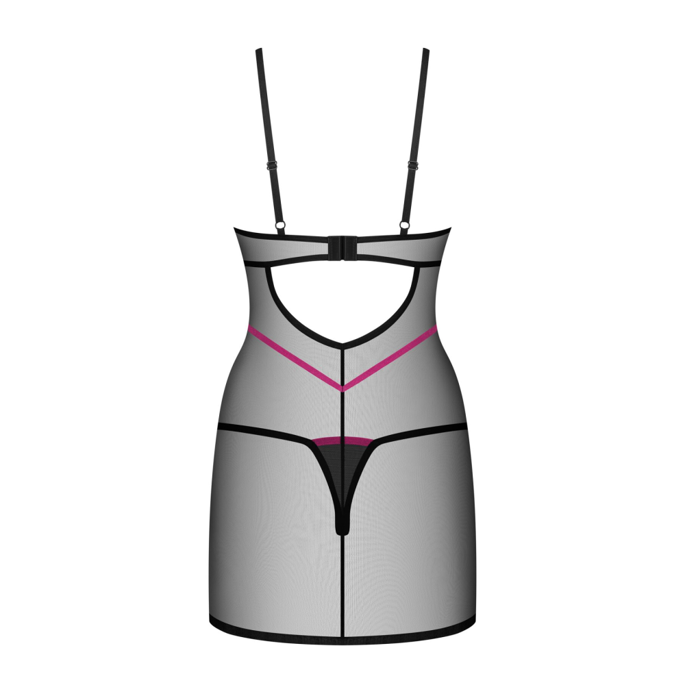 Пеньюар Obsessive Novenes chemise & thong, XL/2XL, облегающий, прозрачный, со стрепами, стринги в ко