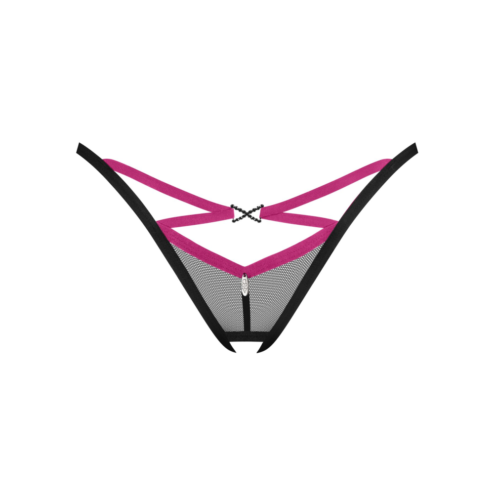 Трусики-стринги Obsessive Novenes crotchless thong, M/L, сетка, стрепы, украшение со стразами, откры