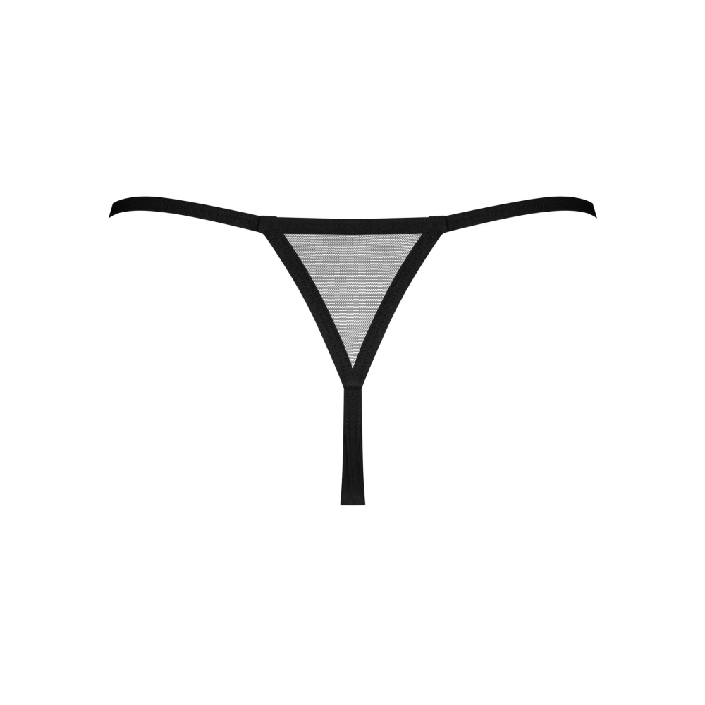 Трусики-стринги Obsessive Novenes crotchless thong, M/L, сетка, стрепы, украшение со стразами, откры