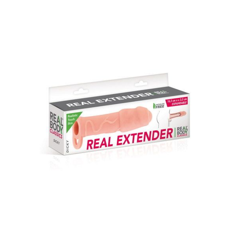 Насадка на член Real Body - Real Extender DICKY с закрытой головкой и кольцом для мошонки