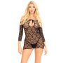 Платье-сетка с сердечками Leg Avenue Heart net mini dress Black, завязки, открытые плечи, One Size