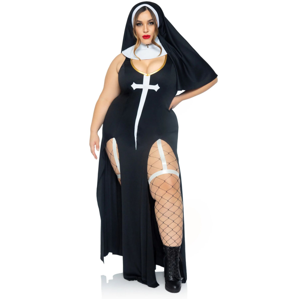 Костюм монашки-грешницы Leg Avenue Sultry Sinner 1X-2X, платье, головной убор, воротник