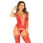 Комплект Leg Avenue Cami Garter with Stockings and String One Size, Red
