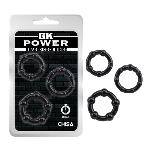 Набор эрекционных колец Chisa GK Power Cock Rings разного диаметра и структур, черный