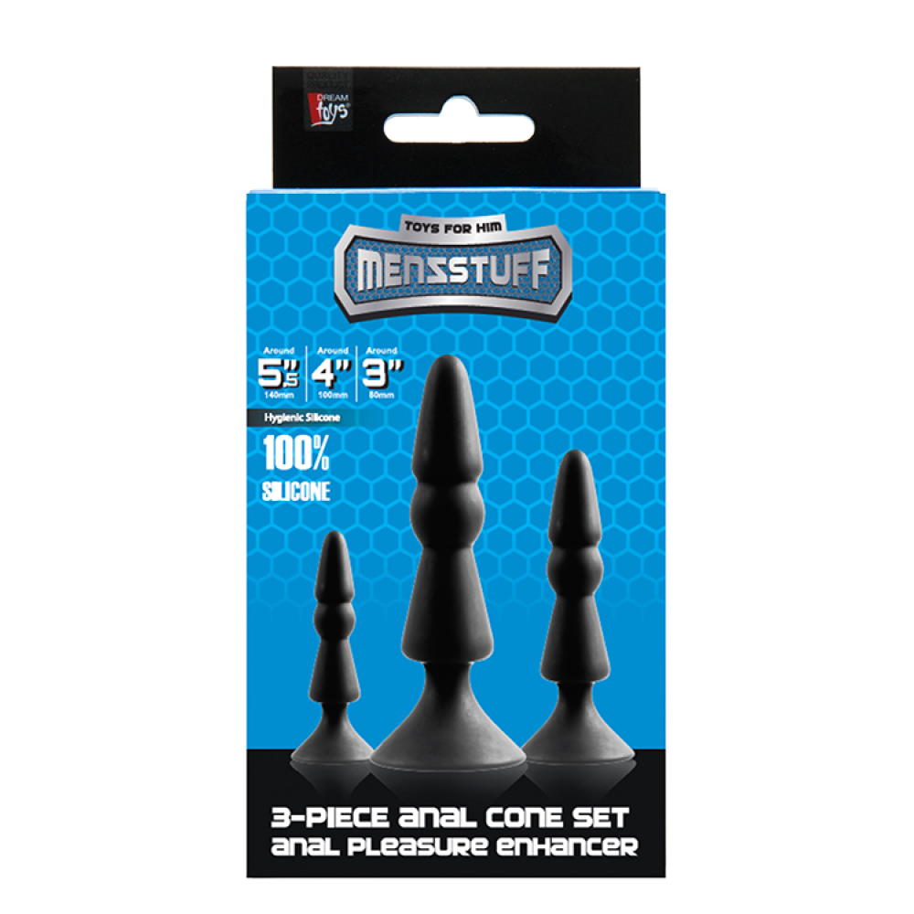 Набор анальных плагов MENZSTUFF 3-PIECE ANAL CONE SET BLACK