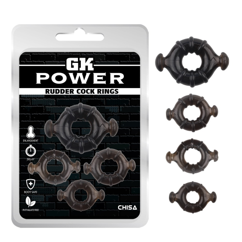 Набор эрекционных колец Chisa GK Power Rudder Cock Rings разного диаметра, черный