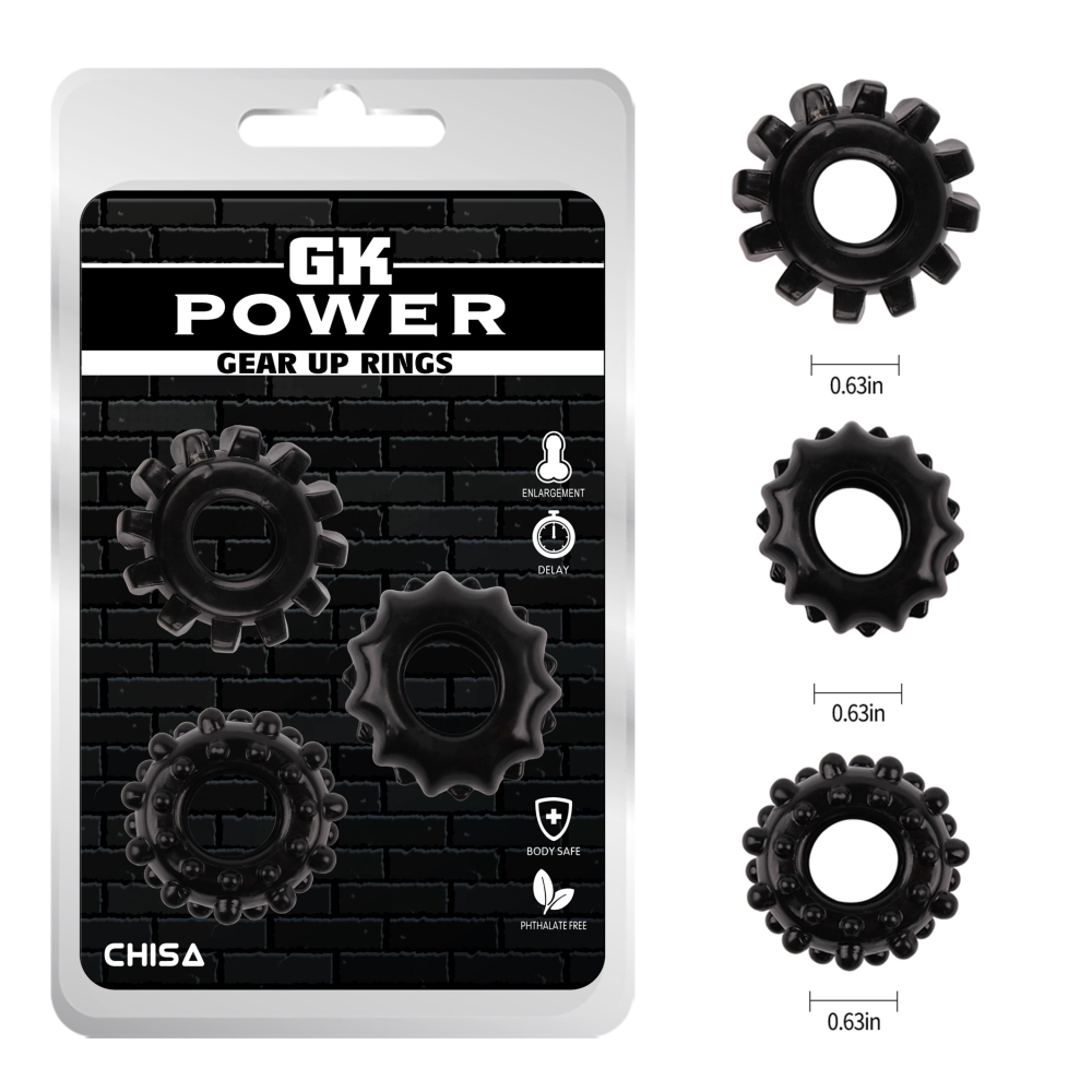 Набор эрекционных колец Chisa GK Power Cock Rings Set, черные, 3 шт.