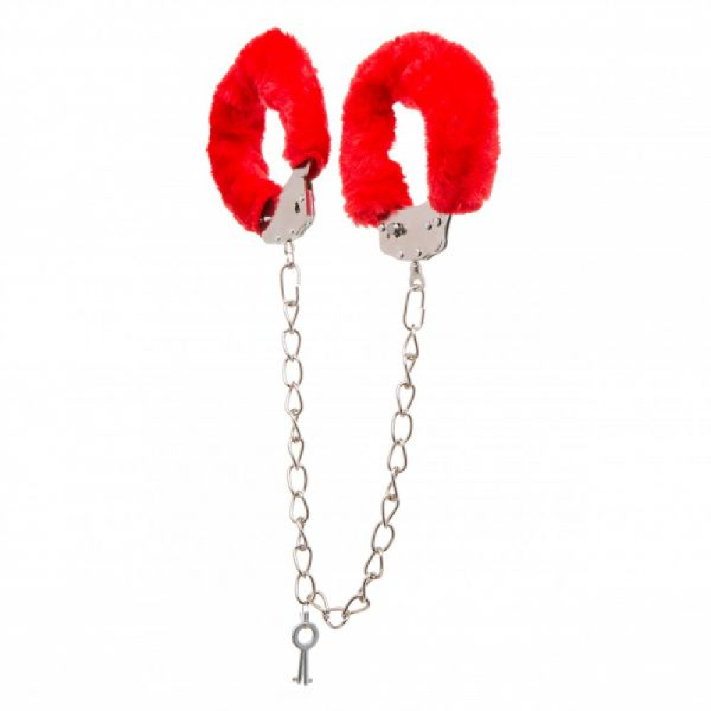 Поножи металл с мехом DS Fetish Ankle Cuffs, красные