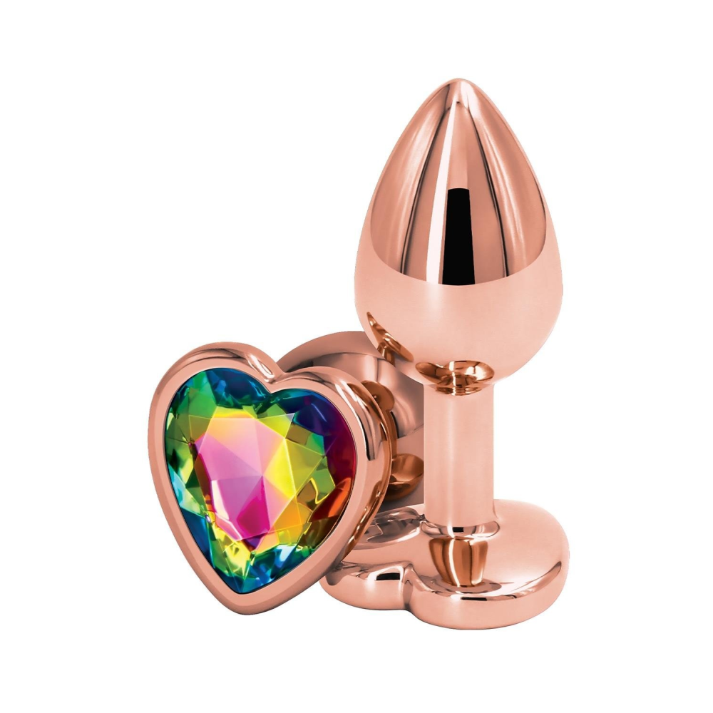 Анальная пробка REAR ASSETS ROSE GOLD HEART RAINBOW, S