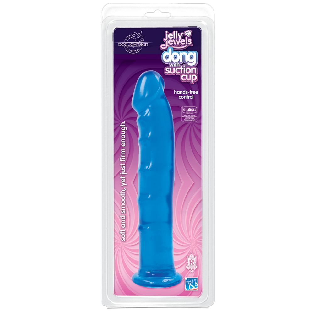 Фаллоимитатор Doc Johnson Jelly Jewels Dong & Suction Cup Blue, диаметр 3,6см, антибактериальный ПВХ