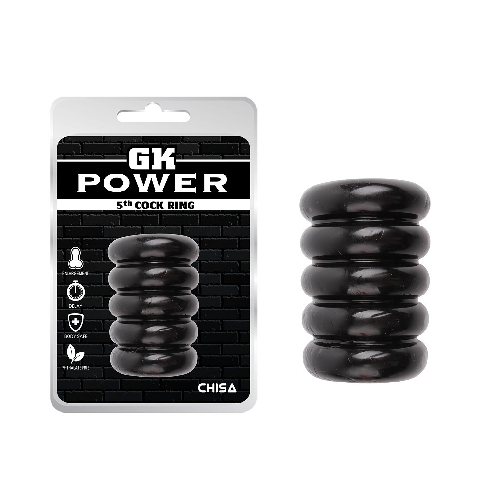 Эрекционное кольцо многоярусное Chisa GK Power, с рельефом, черный