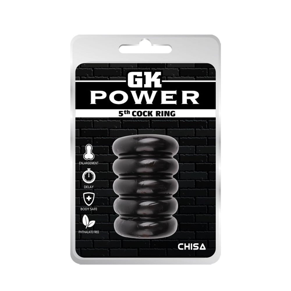 Эрекционное кольцо многоярусное Chisa GK Power, с рельефом, черный
