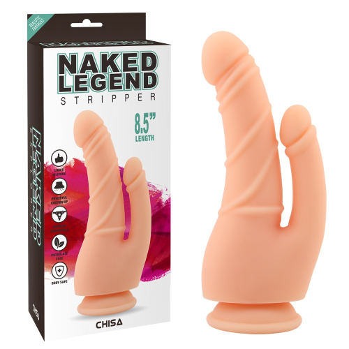 Фаллоимитатор двойной на присоске Chisa Naked Legend Stripper 8.5, бежевый
