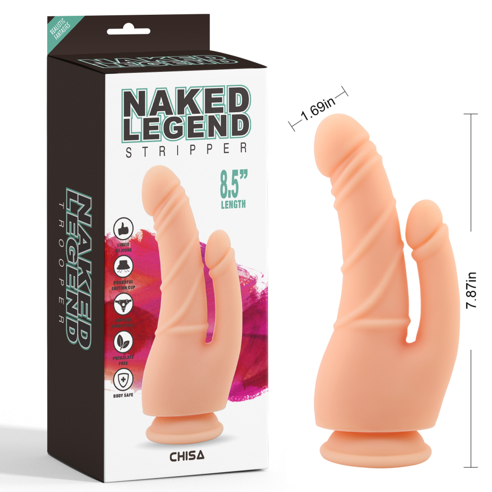 Фаллоимитатор двойной на присоске Chisa Naked Legend Stripper 8.5, бежевый