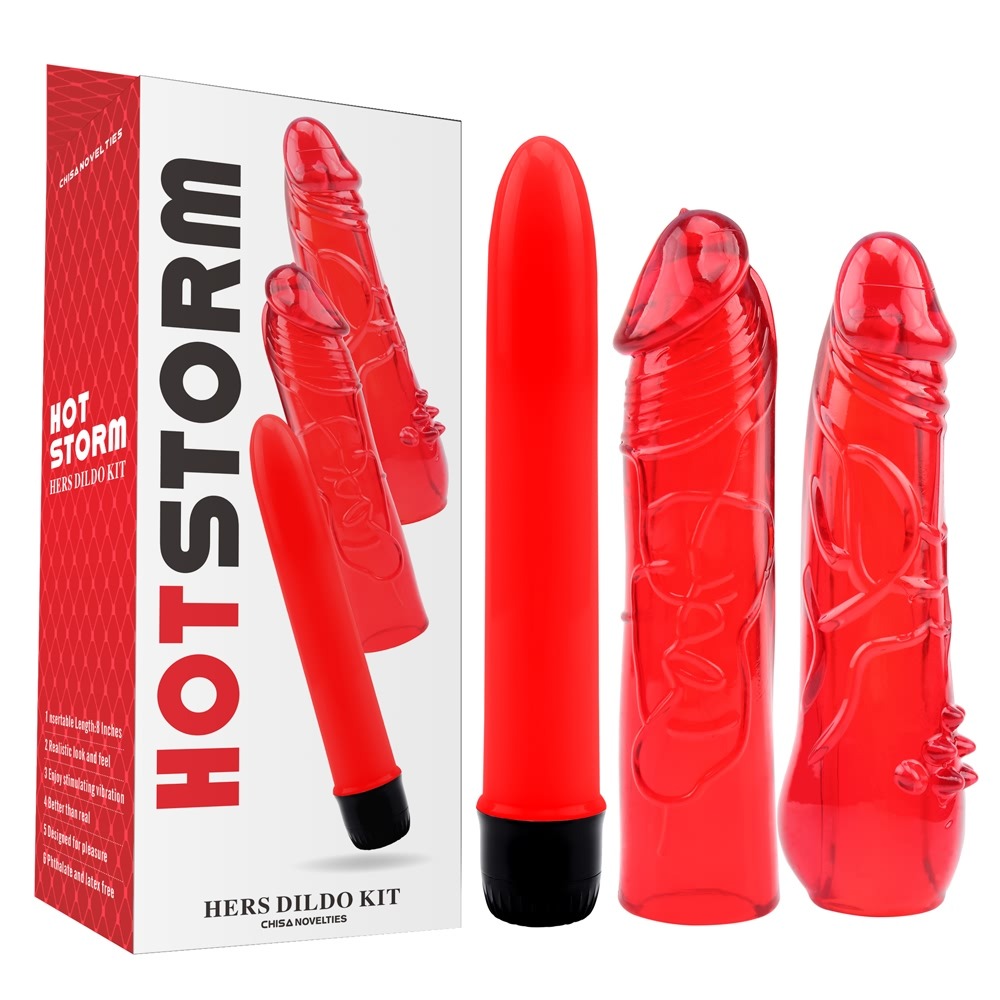 Набор вибратор + 2 насадки Chisa Hotstorm Hers Dildo Kit красный
