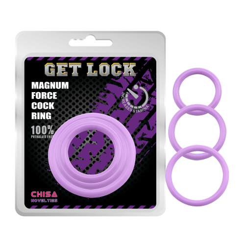 Набор эрекционных колец Chisa Get Lock magnum force cock, фиолетовые, 3 шт