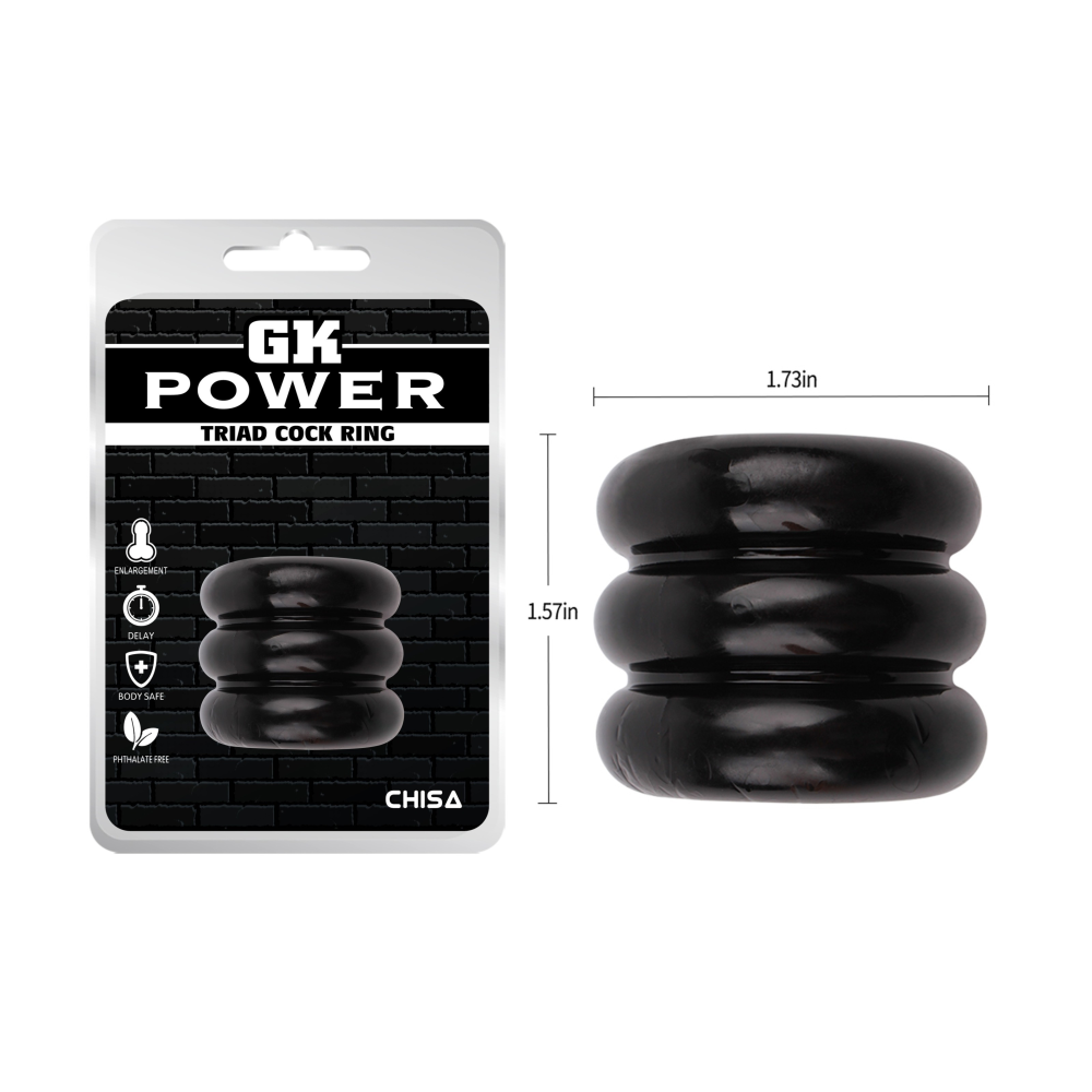 Широкое эрекционное кольцо из трех ярусов Chisa GK Power Triad Cock Ring, черное