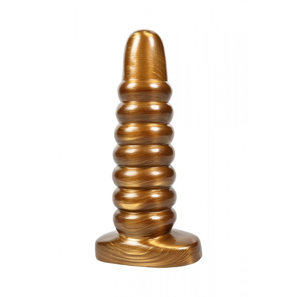 Большая анальная пробка ребристая Chisa Dark Muscle Gold
