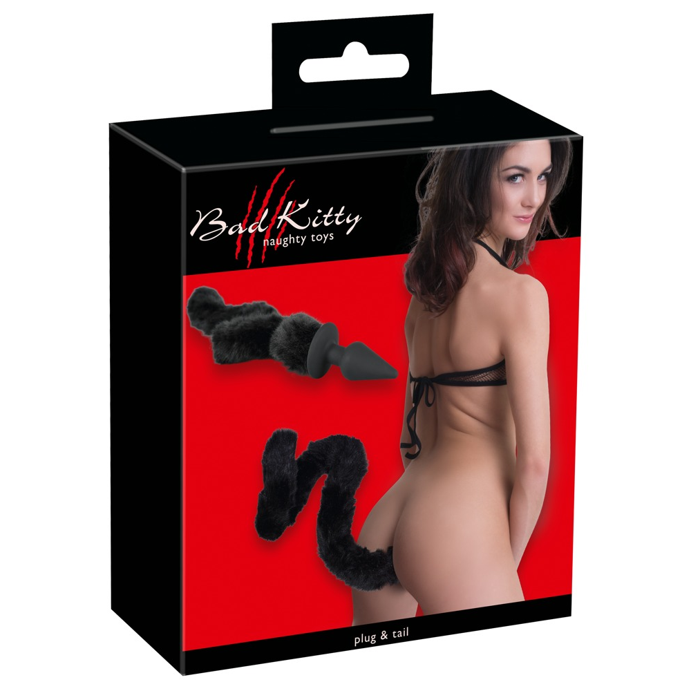 Анальна пробка с гибким хвостом Bad Kitty чорна, 3.5 х 73 см