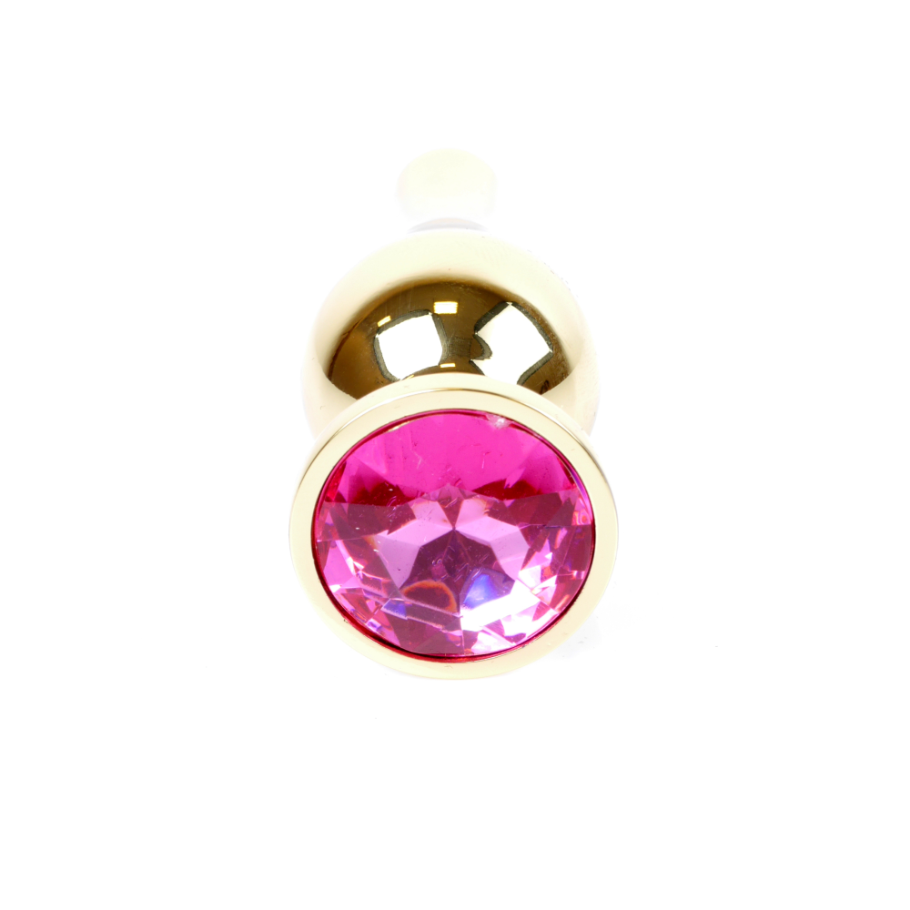 Анальная пробка с розовым камнем Plug-Jewellery Gold BUTT PLUG- Pink
