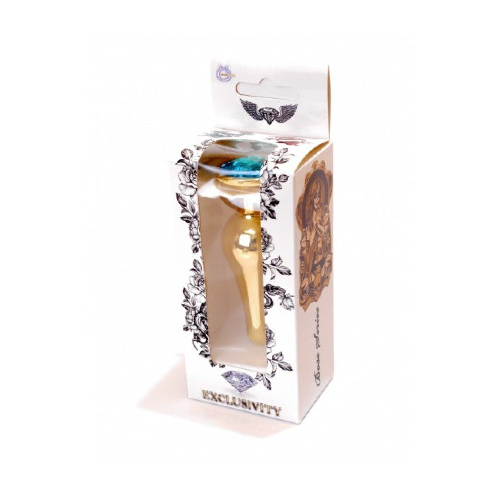 Анальная пробка из нержавеющей стали с голубым камнем Plug-Jewellery Gold BUTT PLUG- Light Blue