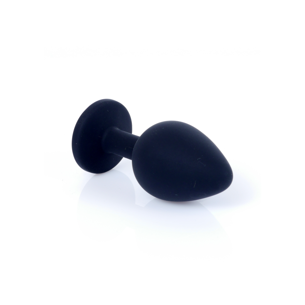 Анальная пробка черная с камнем Plug-Jewellery Black Silicon PLUG Medium- Pink Diamond