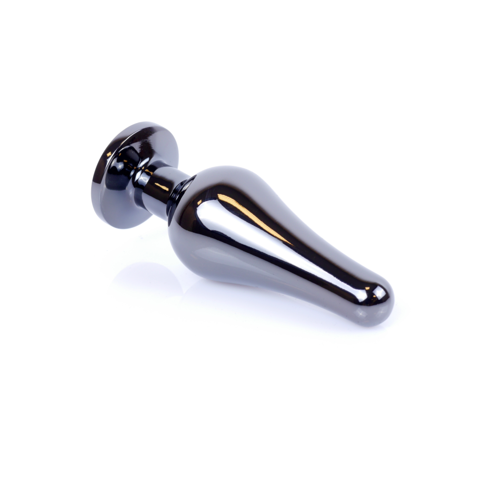 Анальная пробка из полированного алюминия с камнем Plug-Jewellery Dark Silver BUTT PLUG- Dark Blue