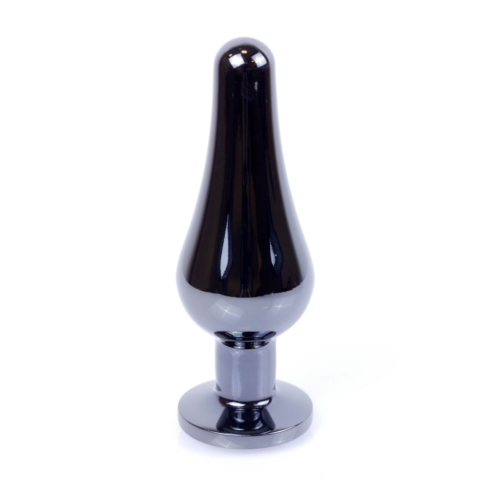Анальная пробка из полированного алюминия с камнем Plug-Jewellery Dark Silver BUTT PLUG- Dark Blue