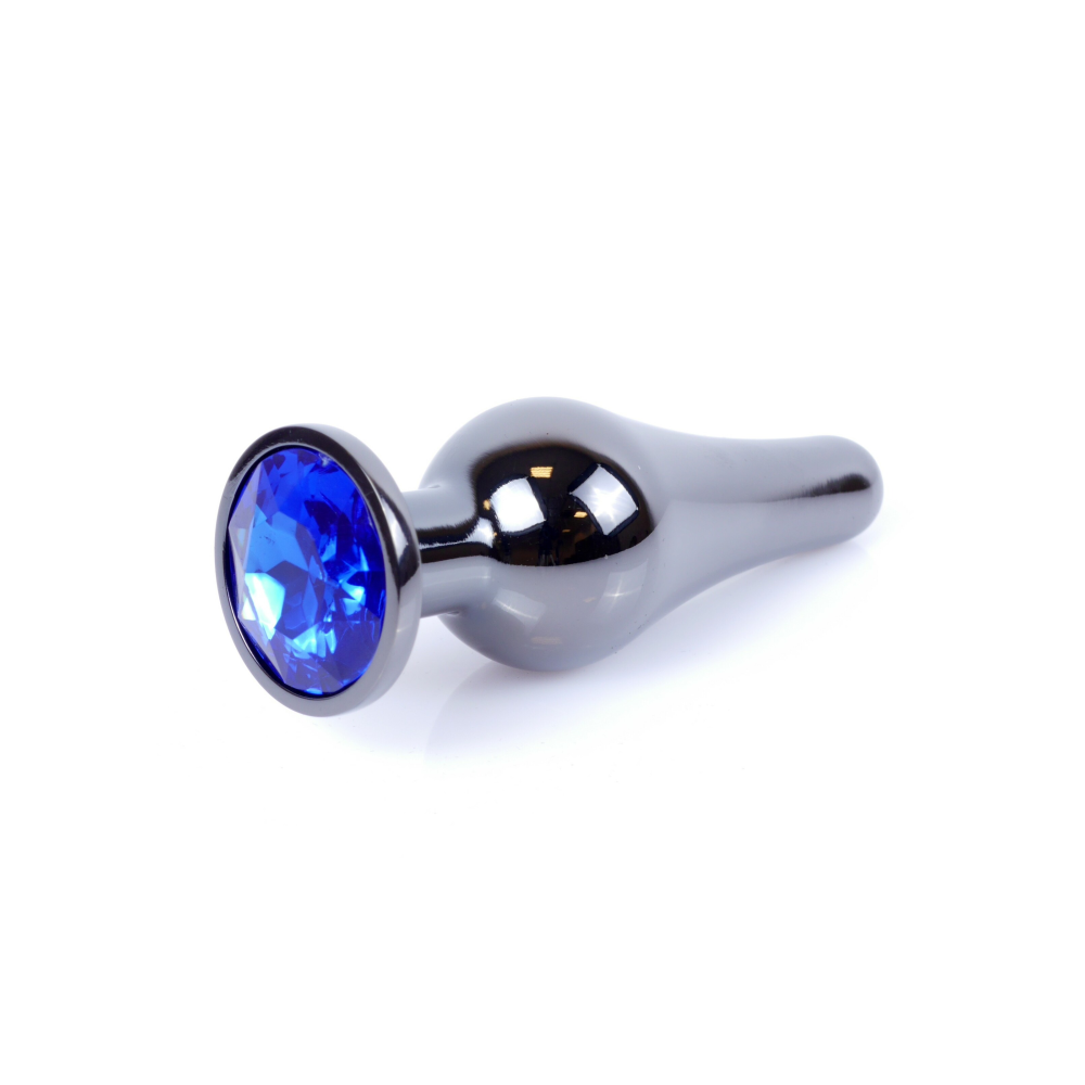 Анальная пробка из полированного алюминия с камнем Plug-Jewellery Dark Silver BUTT PLUG- Dark Blue