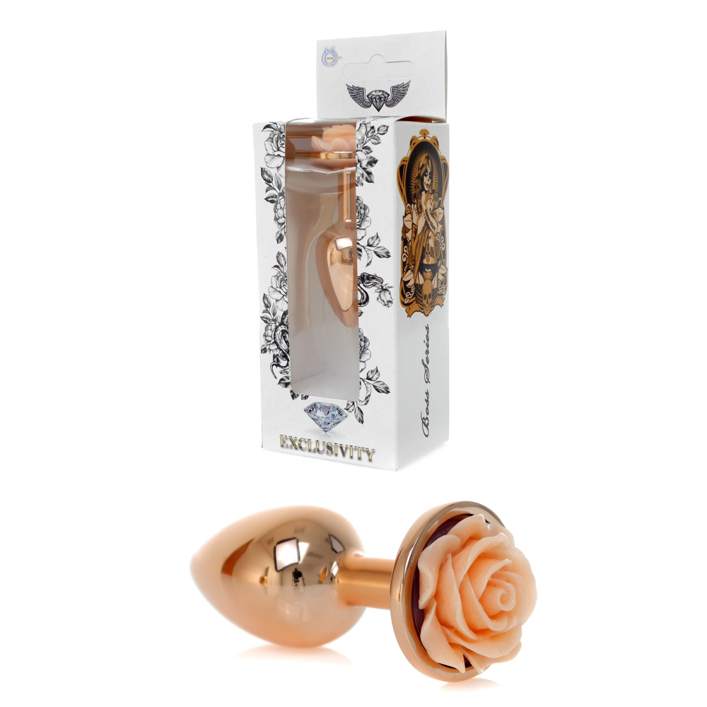 Анальная пробка с оранжевой розочкой Plug-Jewellery Red Gold PLUG ROSE- Peach
