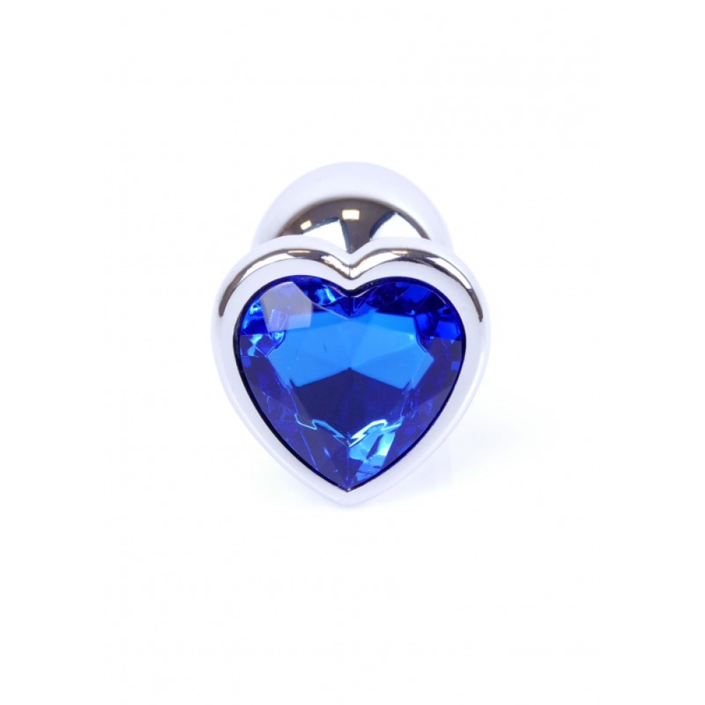 Анальная пробка с синим кристаллом в виде сердца Plug-Jewellery Silver Heart PLUG- Dark Blue